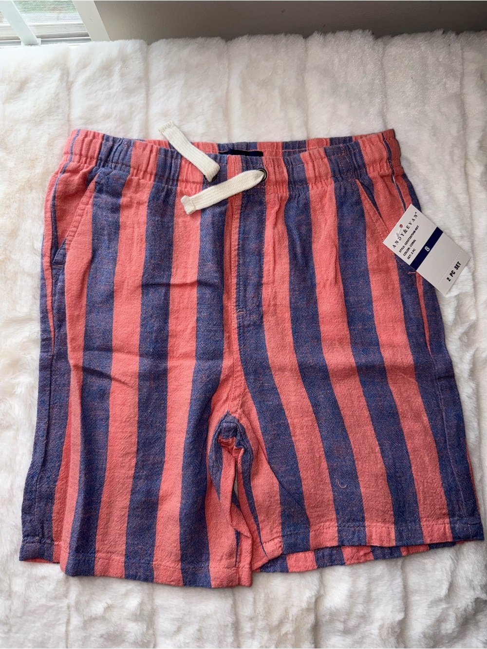 NWT - Andy & Evan Pink and Blue Striped 2 Piece Set - Size 8 - Picture 2 of 7